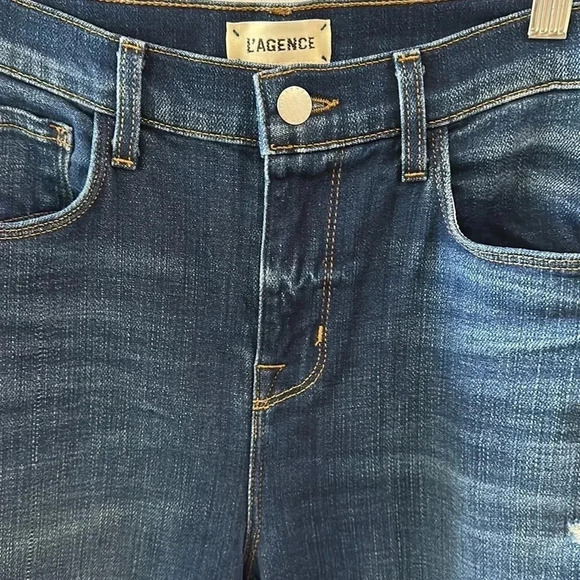 L'Agence Shane Distressed Mid Rise Slouchy Straight Jeans Dark Wash Size 28 - Picture 8 of 8